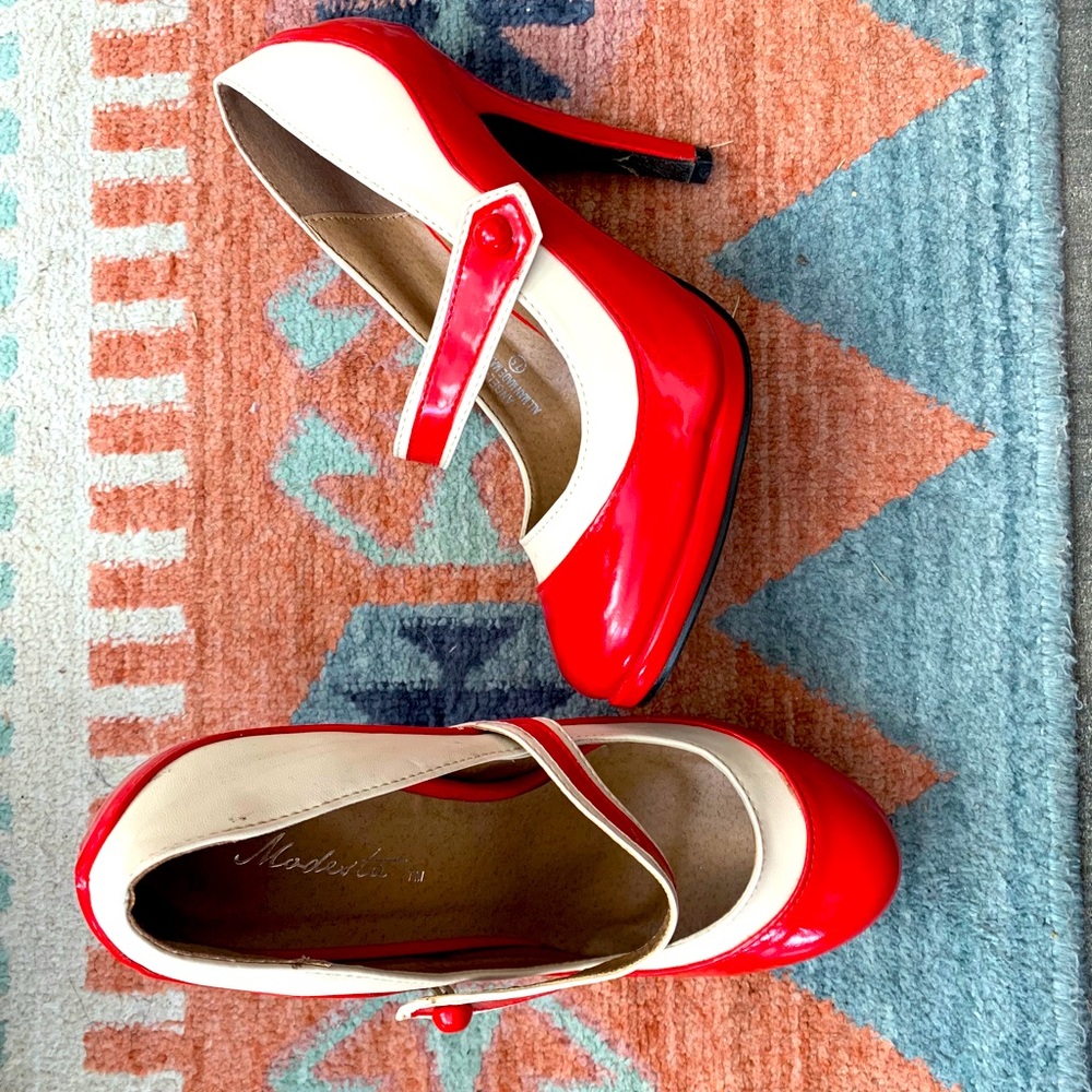 Modesta Red and White Vintage Style Stilettos